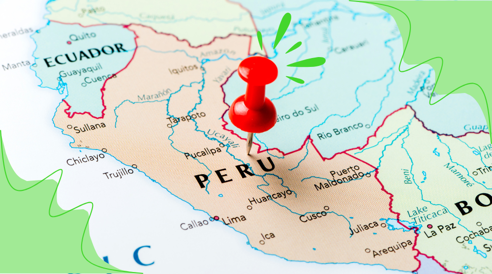 Mapa Peru z wbitą pinezką